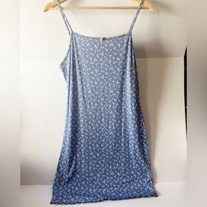 Blue Floral Spaghetti Strap Dress Women's XL Cottagecore Comfy Shift Mini Dress